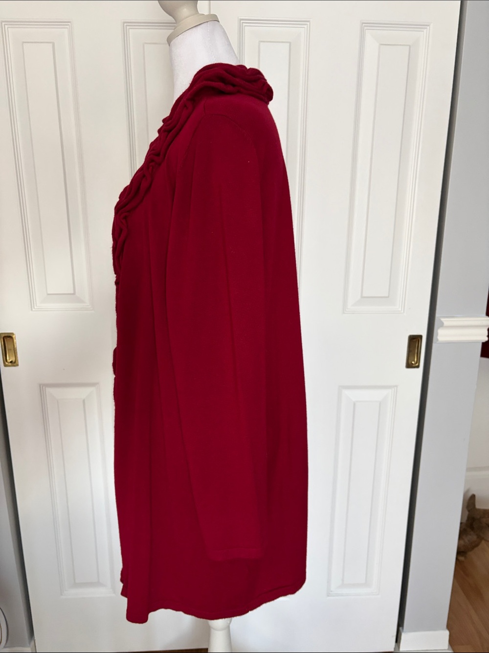Laura Open-Front Ruffle-Trim Cardigan - Deep Red - Picture 2 of 5